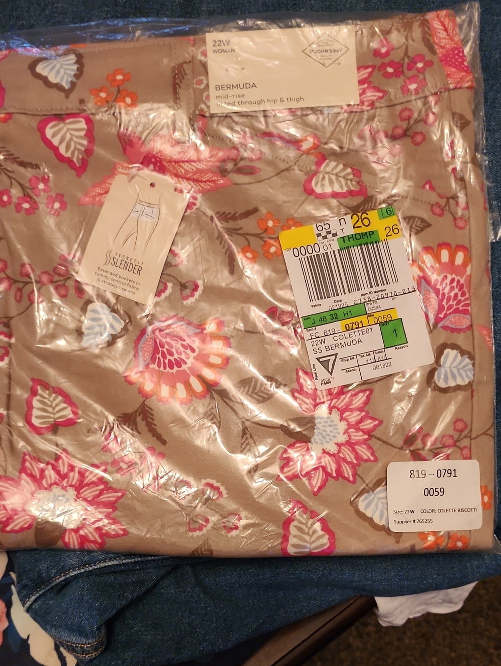 St. John's Bay Beige Bermuda Shorts with Pink & Coral Floral Print